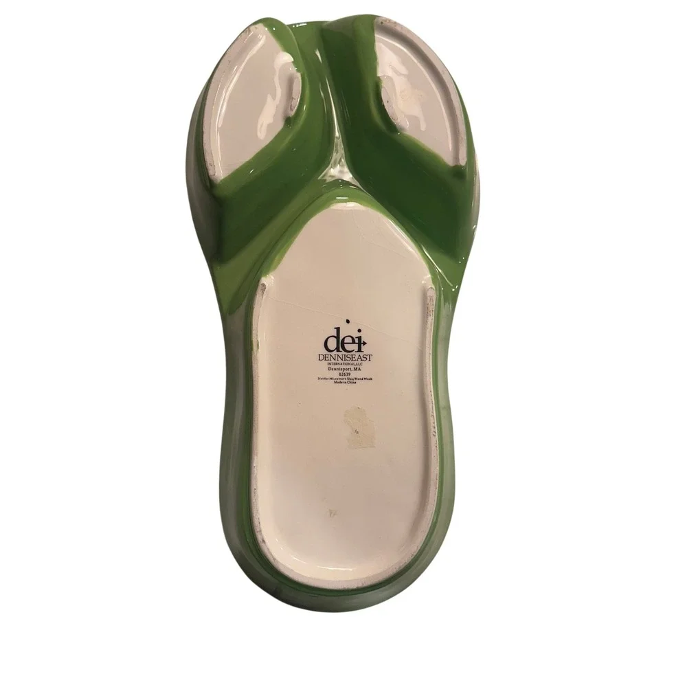 Denniseast Ceramic Flip Flop‎ Divided Serving Dish Blue Yellow Dots Green